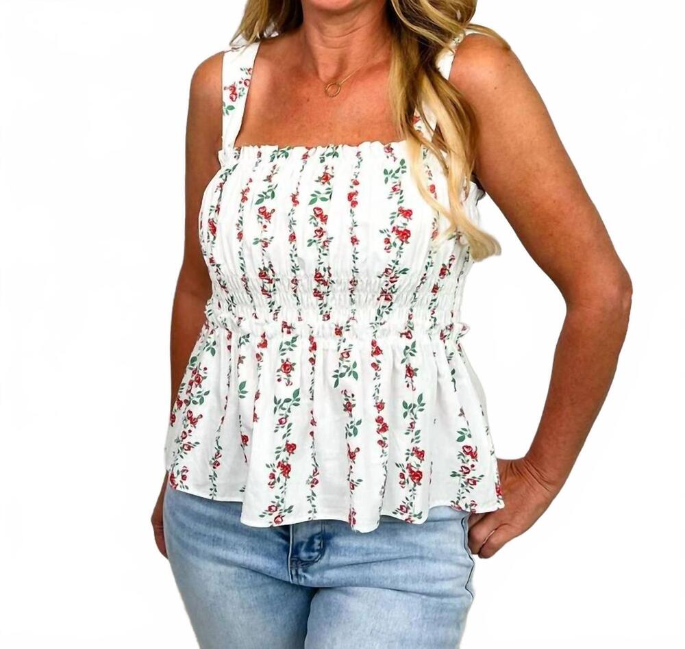 NEW RAISONNEL blooming rose city cotton tank top in white